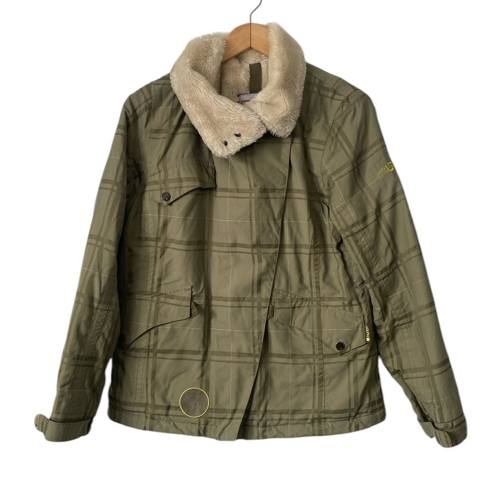 Burton Olive Green snowboard ski jacket faux fur trim size Small